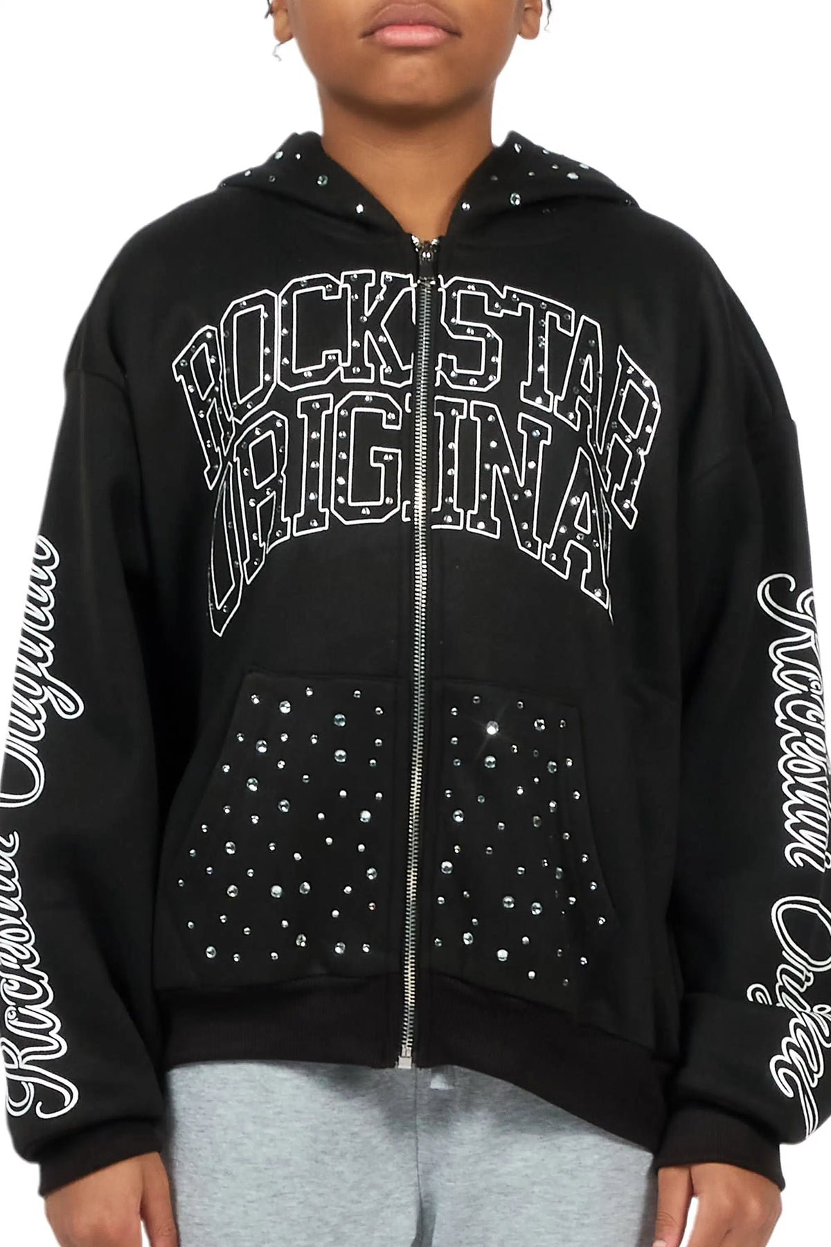 Boys Alvino Black Rhinestone Zip Up Hoodie