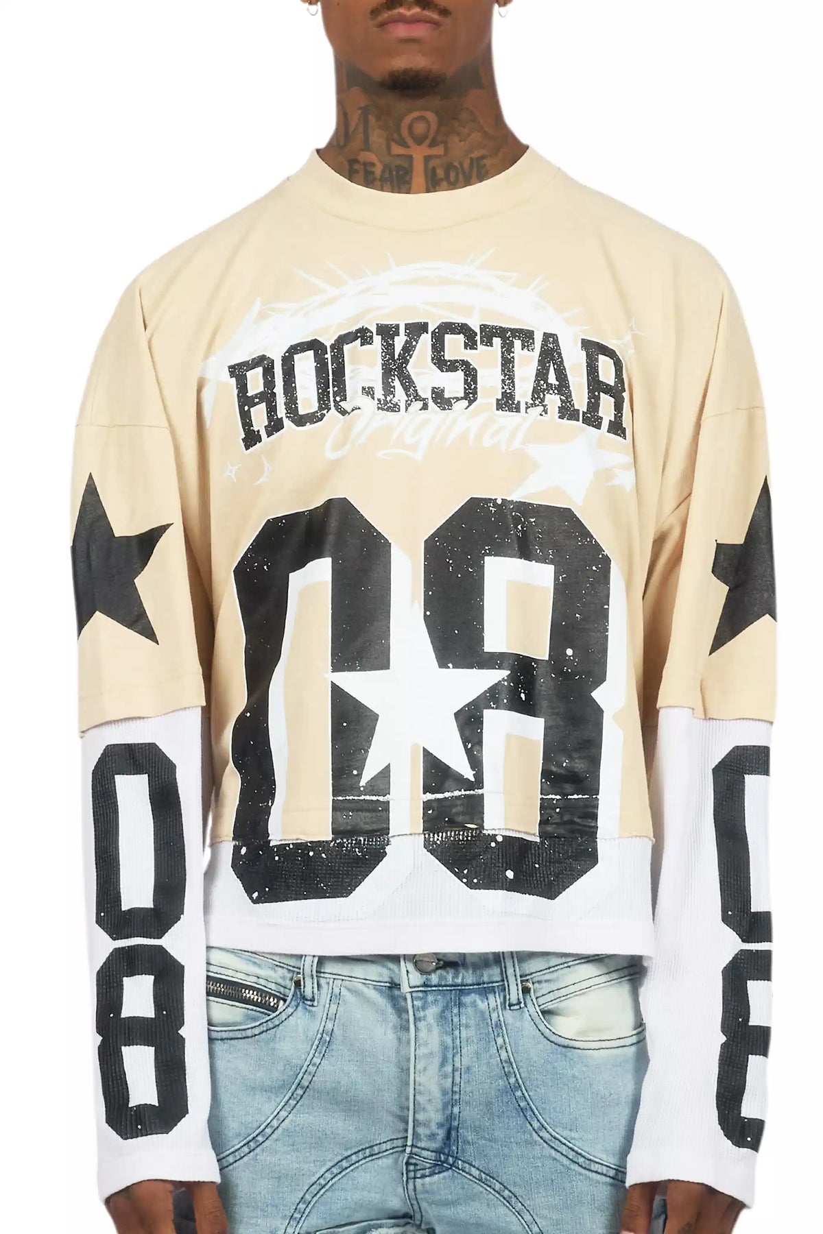Allstar Beige/Black Boxy Crop Double Layer Tee