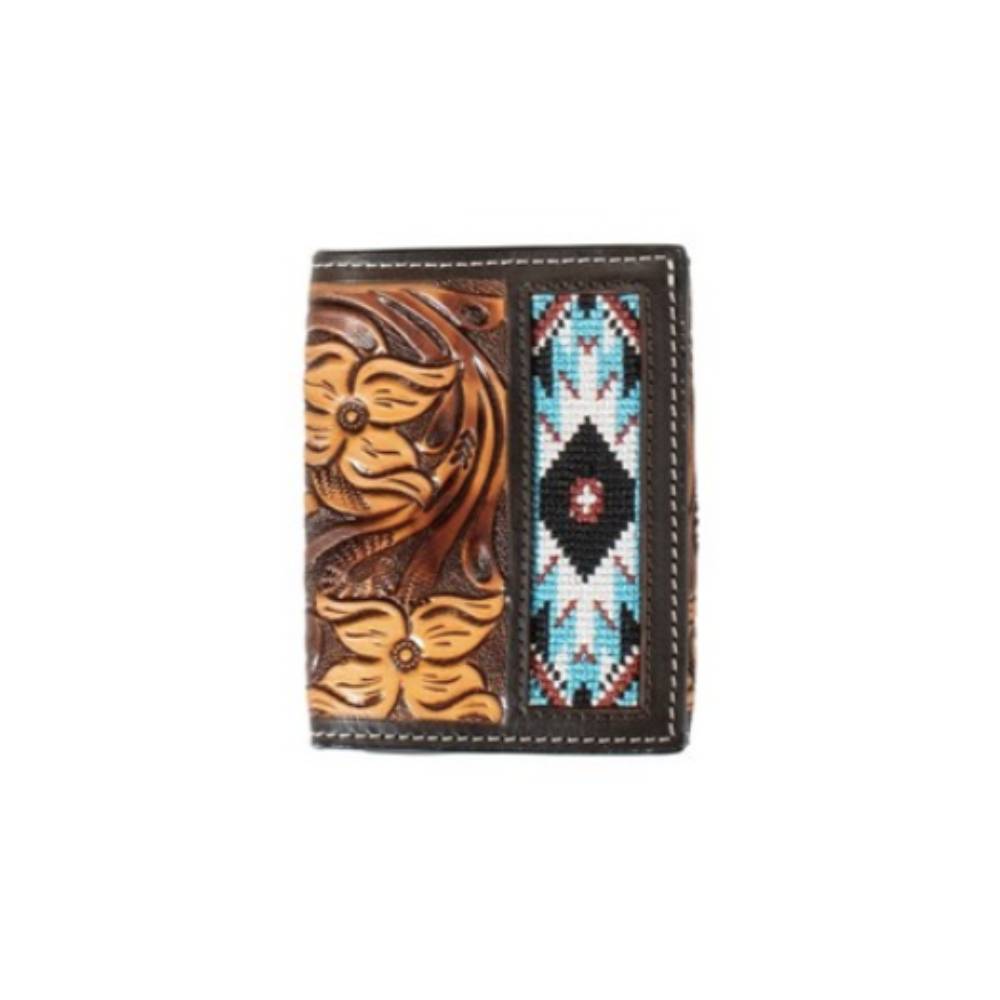 3D Tooled Floral Embroidered Trifold Wallet