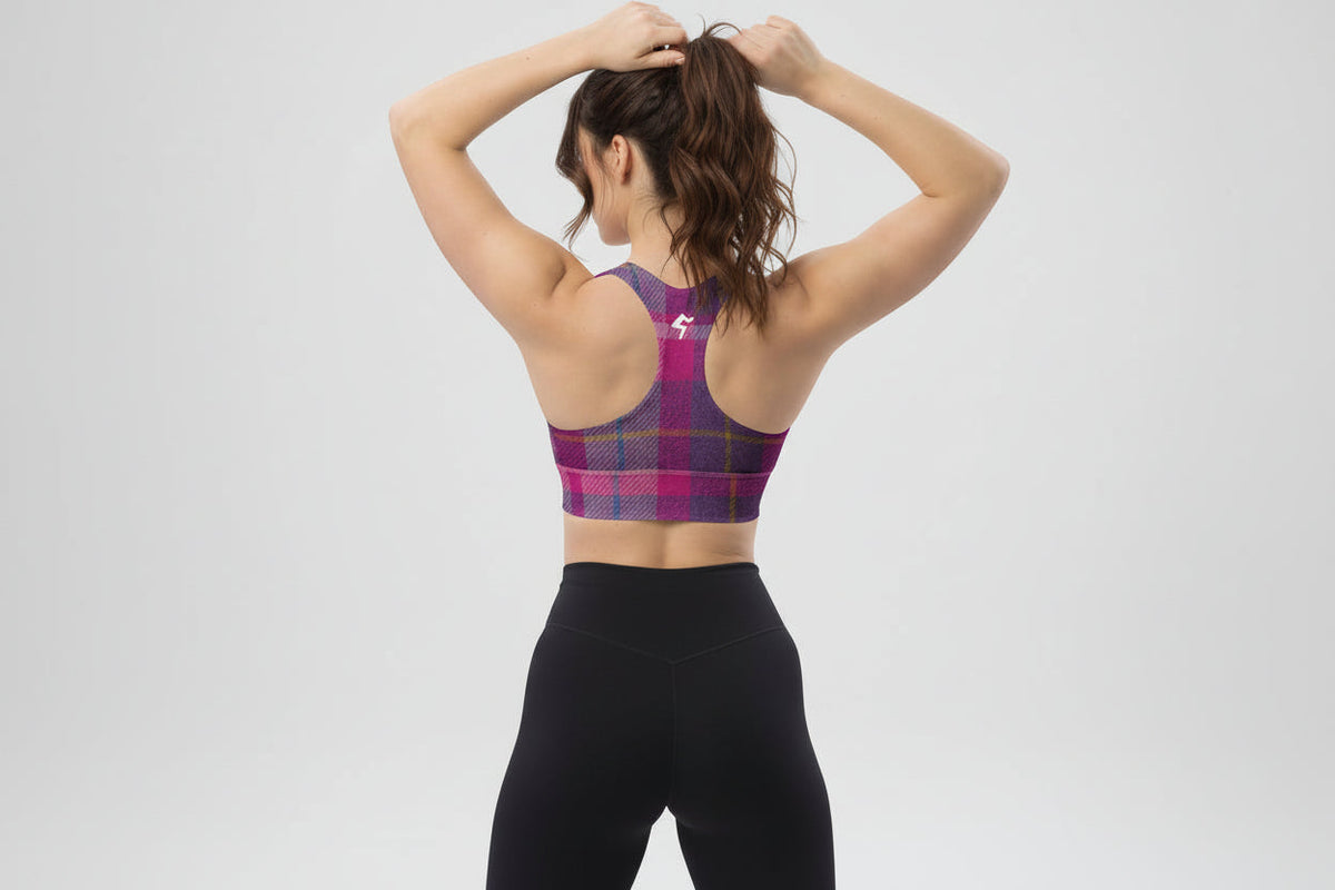 GymBum UK Lomond Rose Tartan Longline Sports Bra