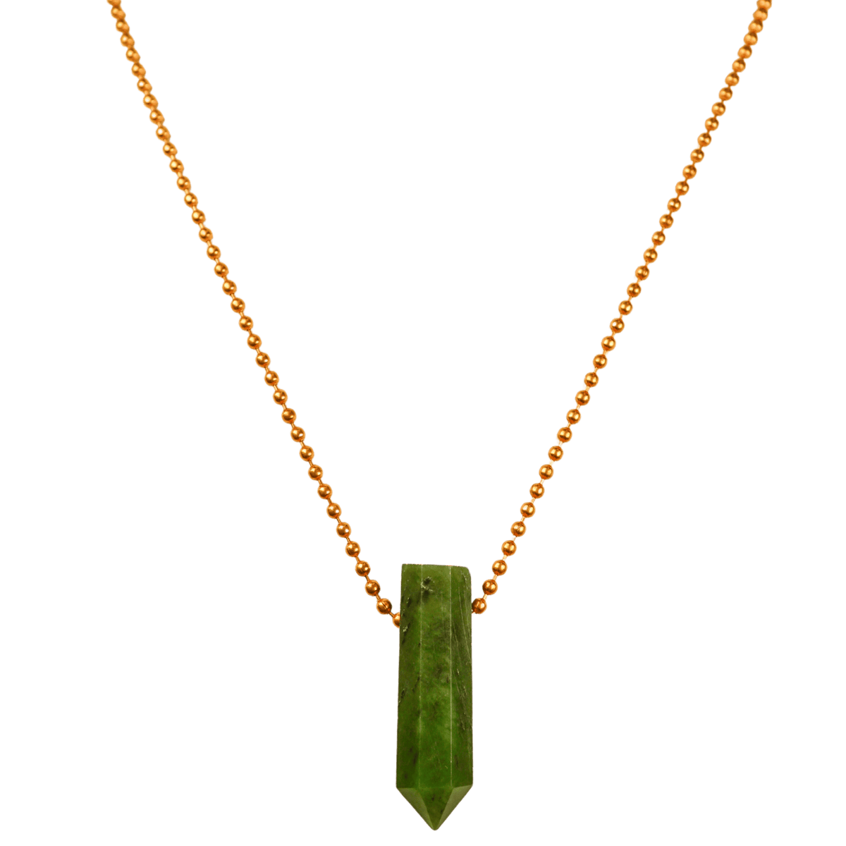 Nephrite Jade Point with Copper Ball Chain Necklace