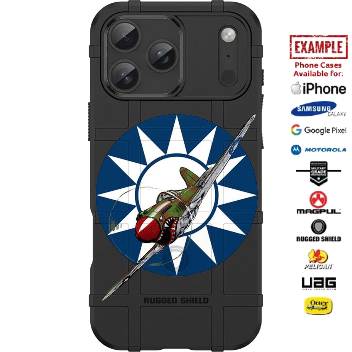P-40 Flying Tigers Army Air Force Circle Patch Custom Printed Case Design for Apple, Samsung, Google & Motorola Phone Models