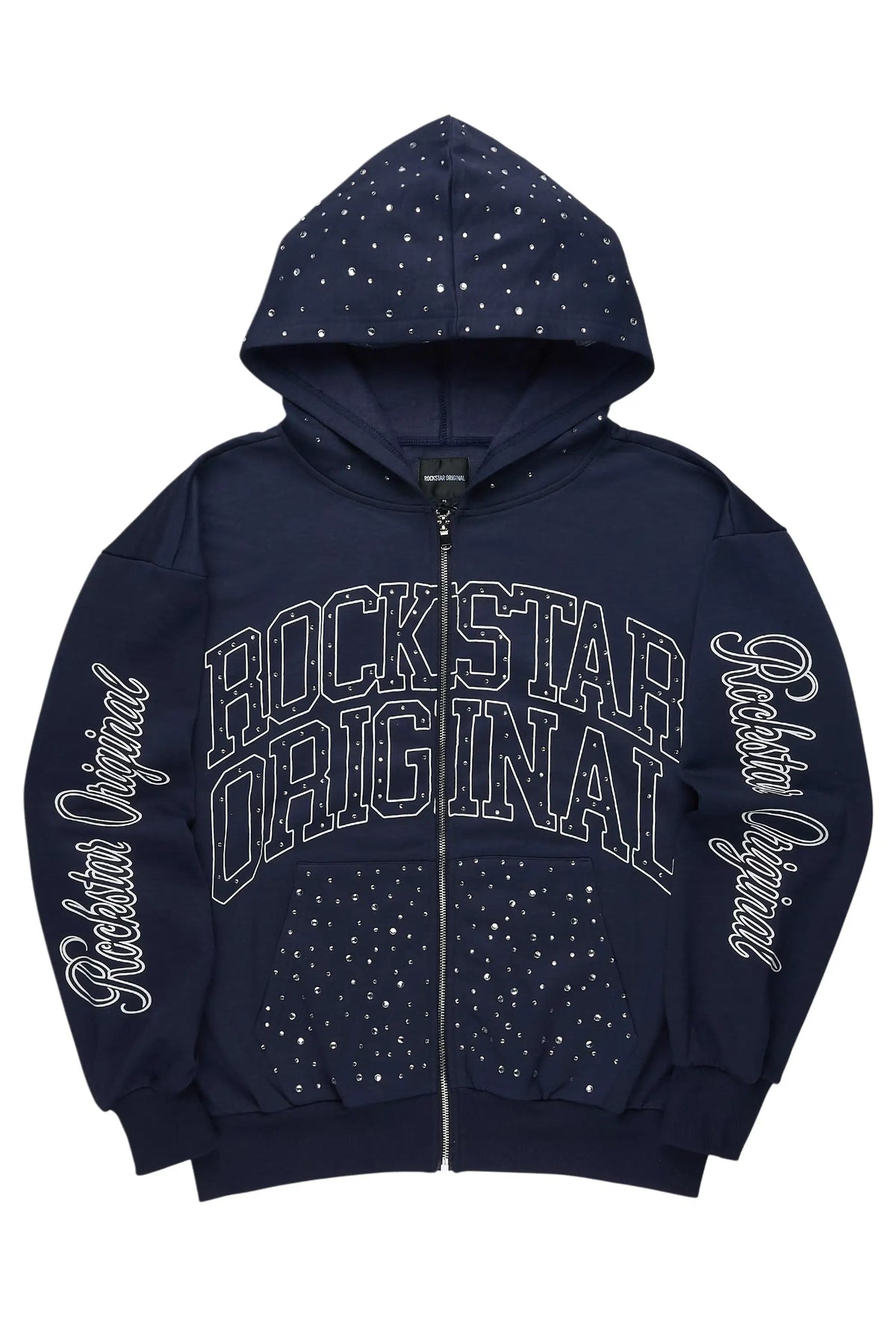 Alvina Navy Rhinestone Zip Up Hoodie