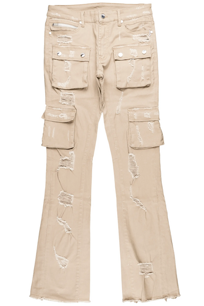 Adriel Beige Cargo Stacked Flare Jean