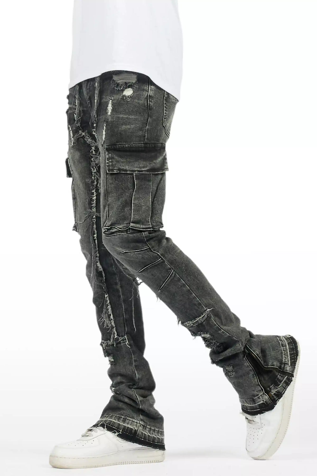 Aftermath Dark Grey Stacked Flare Jean