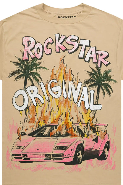 Axrian Beige/Pink Oversized Graphic T-Shirt
