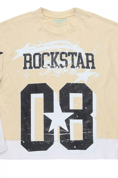 Allstar Beige/Black Boxy Crop Double Layer Tee