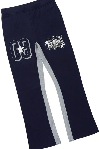Boys Allstar White/Navy T-Shirt/Stacked Baggy Flare Pant Set