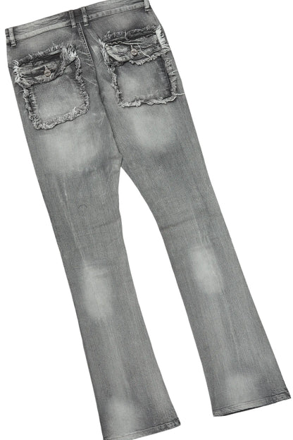 All Seeing Eyes White/Grey Long Sleeve T-Shirt/Stacked Flare Cargo Jean Bundle