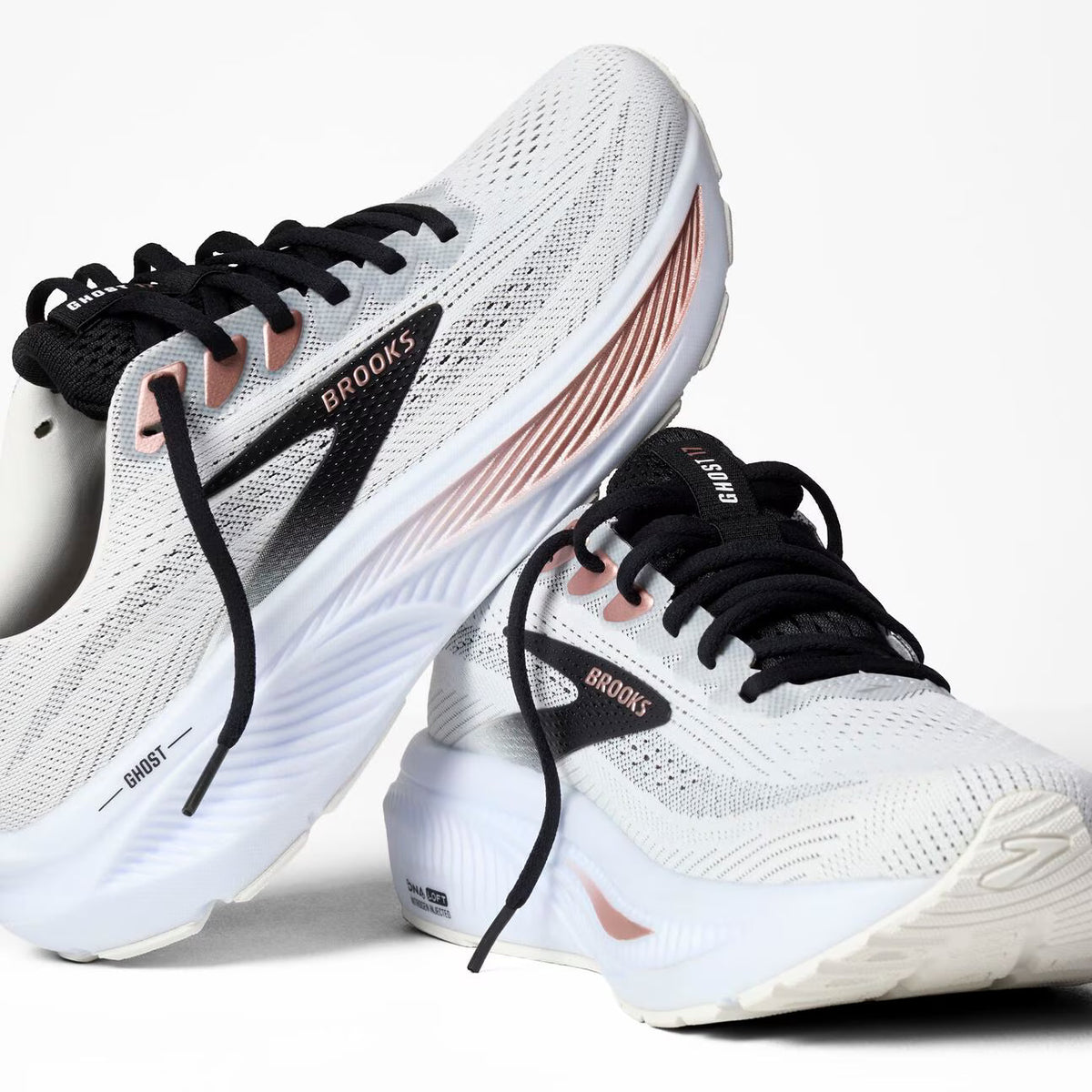 Brooks Women's Ghost 17 (Wide) - White/Black/Rose Gold