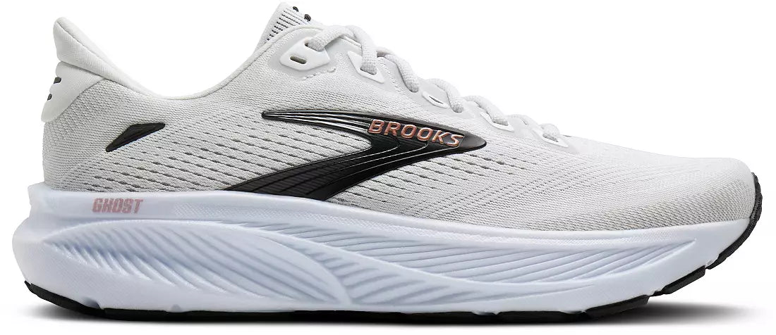 Brooks Women's Ghost 18 (Wide) - White/Black/Rose Gold