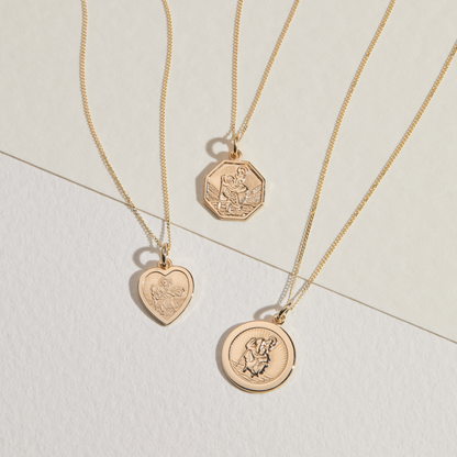 Solid Gold Small Heart St Christopher Necklace