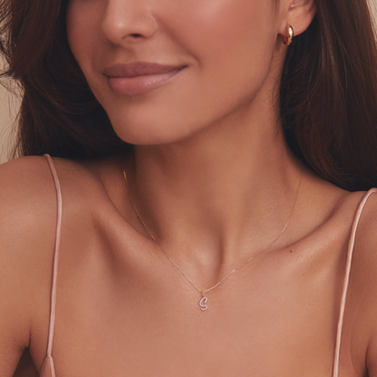 Gold Diamond Style Curve Initial Letter Necklace