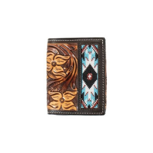 3D Tooled Floral Embroidered Trifold Wallet