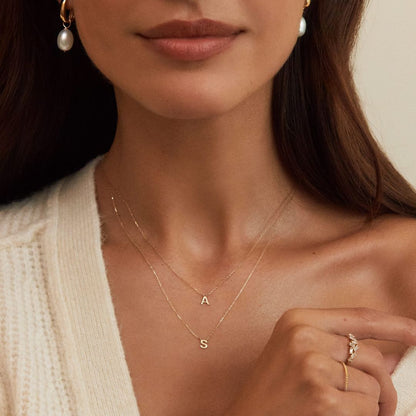 Solid Gold Miniature Initial Letter Necklace