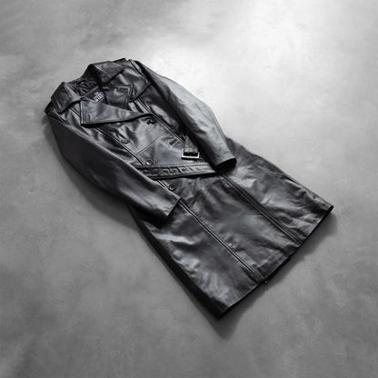 Alice Black Double Breasted Leather Coat