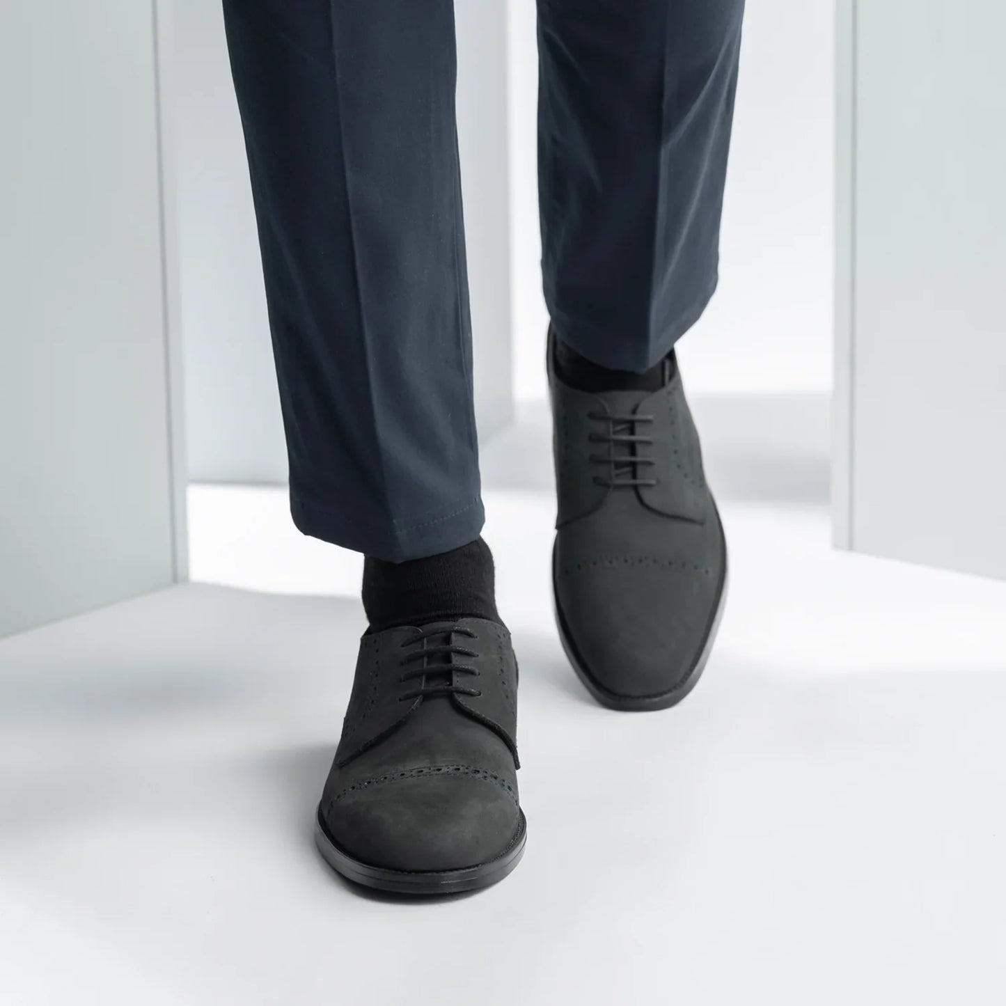 Dirk Brogues Derby Matte Black Nubuck Leather Shoes - StudGuard
