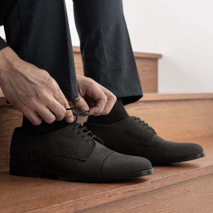 Dirk Brogues Derby Matte Black Nubuck Leather Shoes - StudGuard