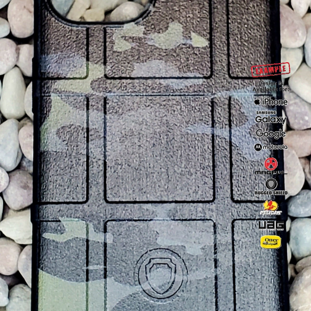 CLEARANCE - Custom Printed Apple iPhone 13 Black Multicam Design on Rugged Shield Brand Case Black