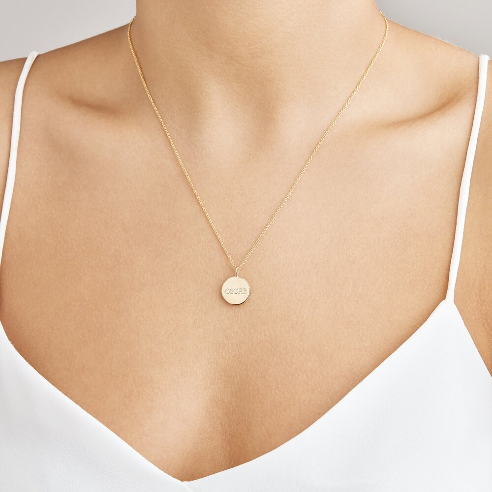 Gold Small Diamond Style Disc Necklace