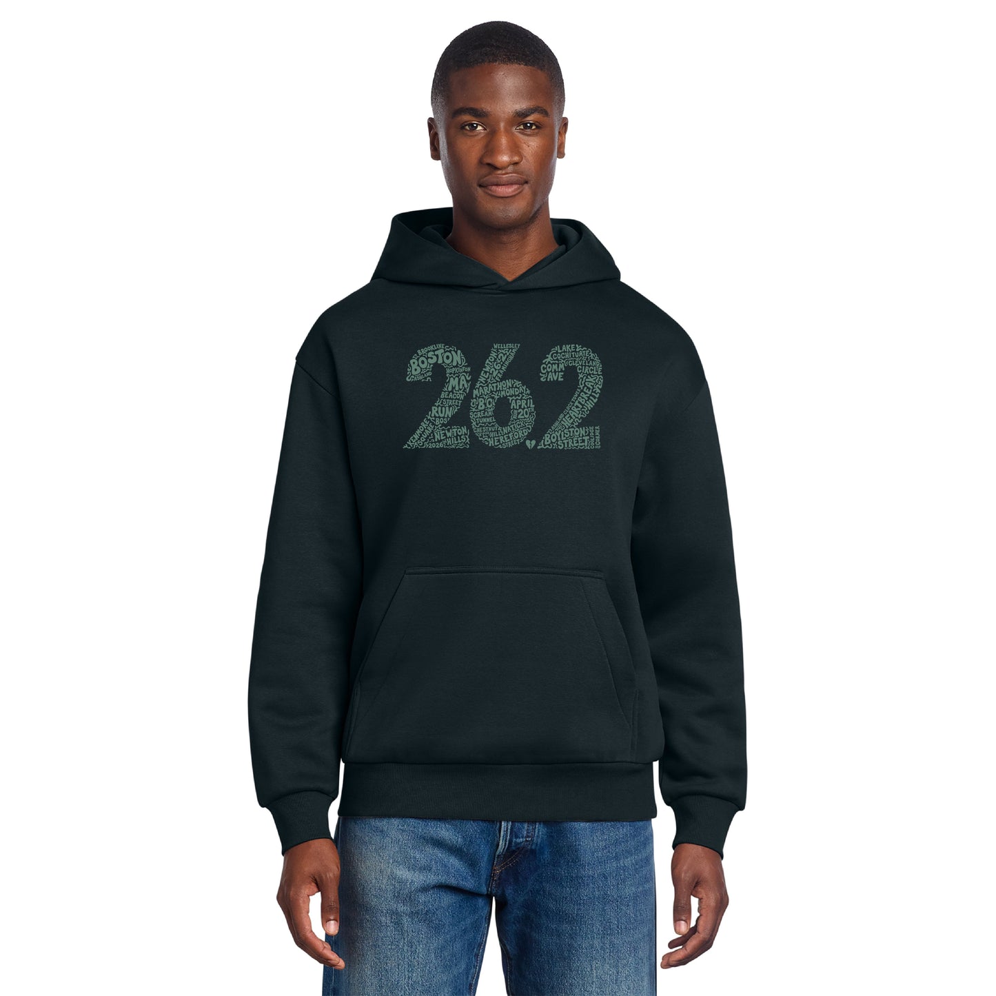 Boston 26.2 - Heavyweight Navy Blue Fleece Hoodie (DT6150) (HBM26-07)