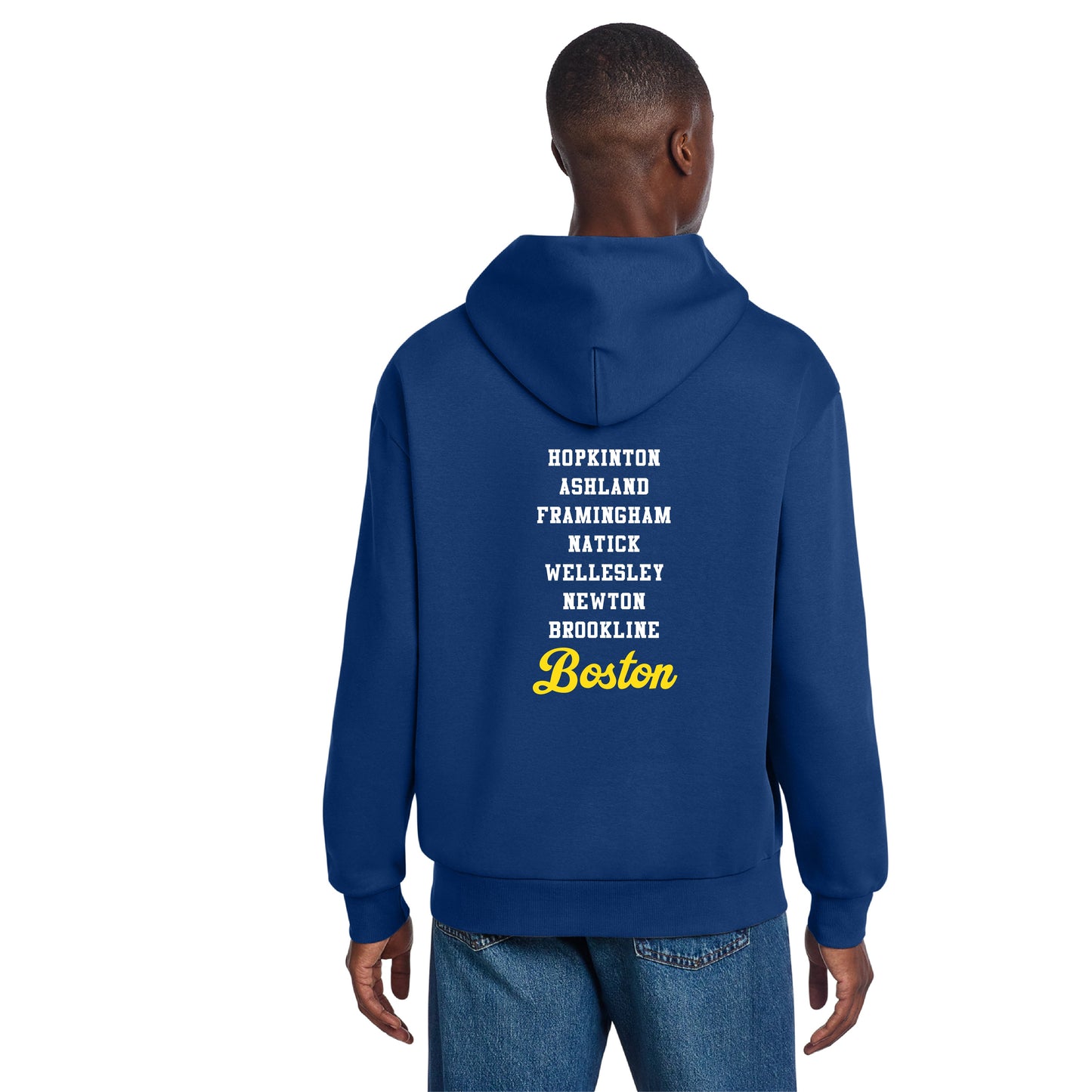 Boston 26.2 - Heavyweight Deep Royal Fleece Hoodie (DT6150) (HBM26-11 LC, HBM26-12 back)