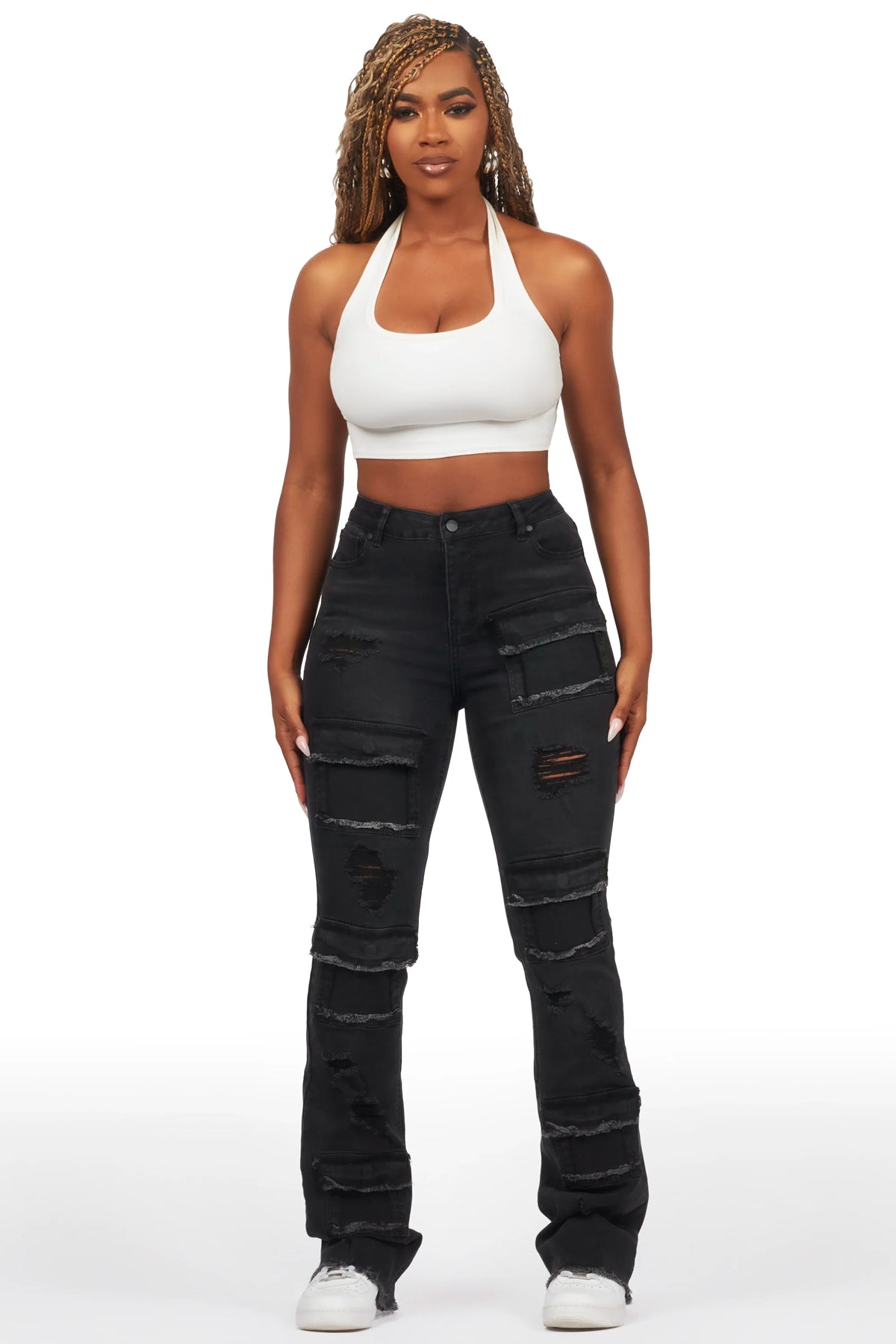 Antione Jet Black Stacked Flare Jean