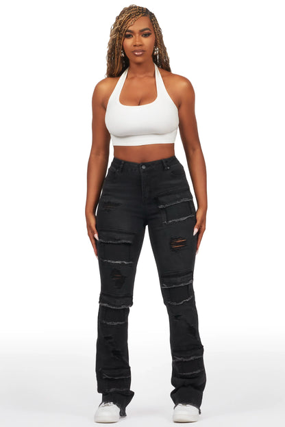 Antione Jet Black Stacked Flare Jean