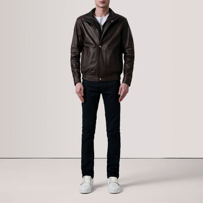 Alfred Maroon Leather Bomber Jacket