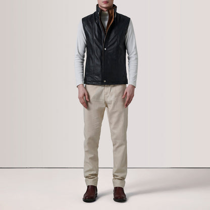Zane Black Leather Vest