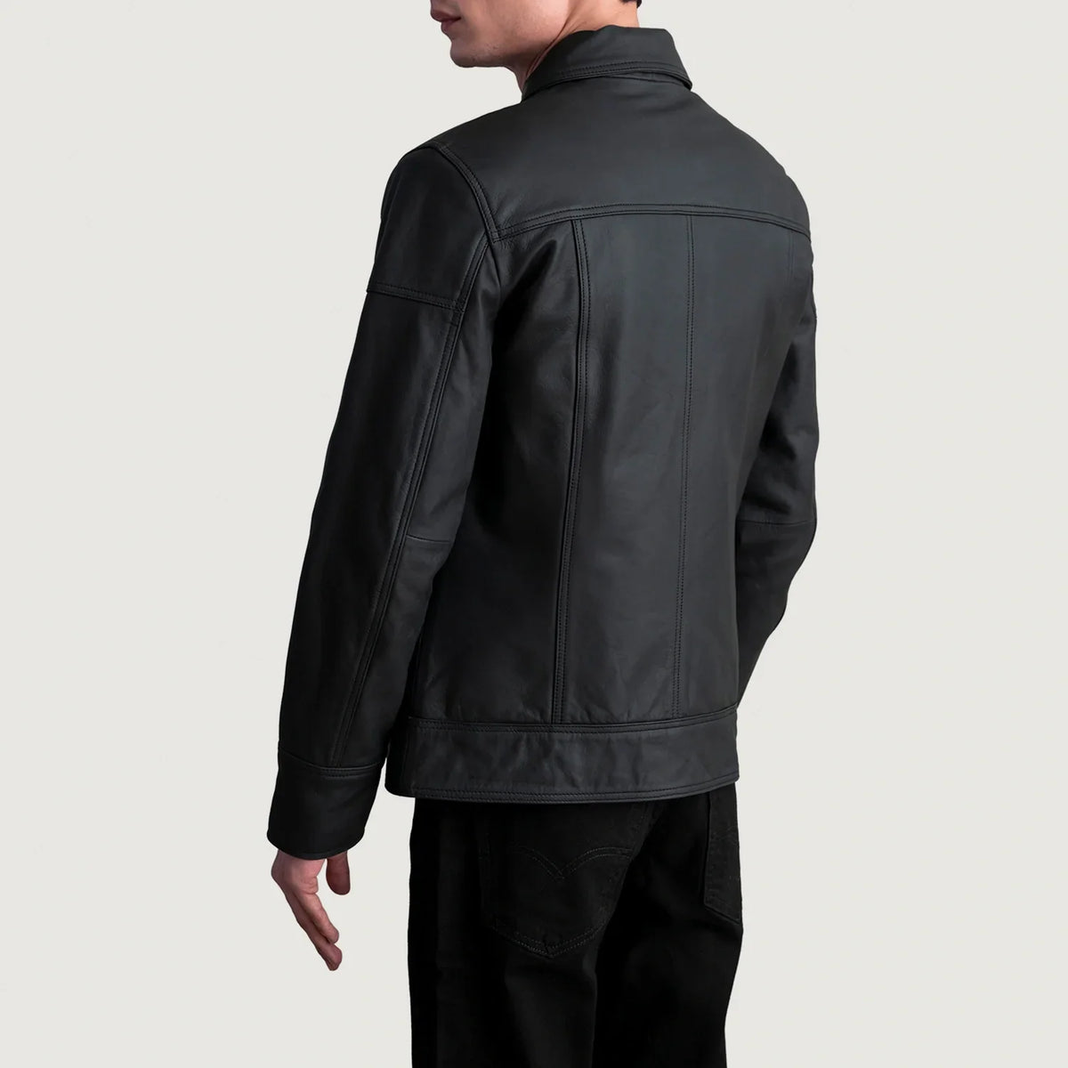 Lavendard Matte Black Leather Biker Jacket