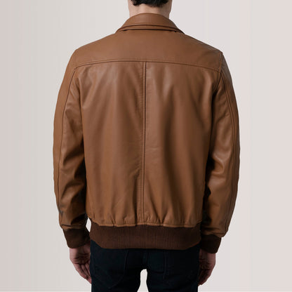 Lester Tan Leather Bomber Jacket
