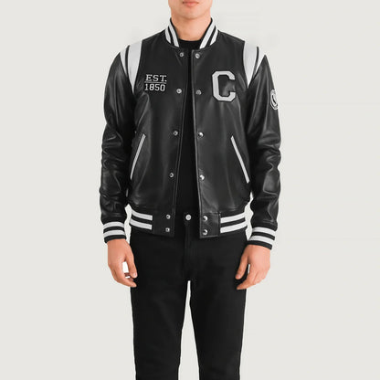 Liberte California Black Leather Varsity Jacket