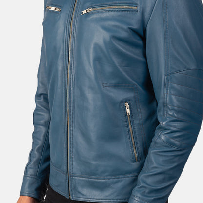 Mack Blue Leather Biker Jacket