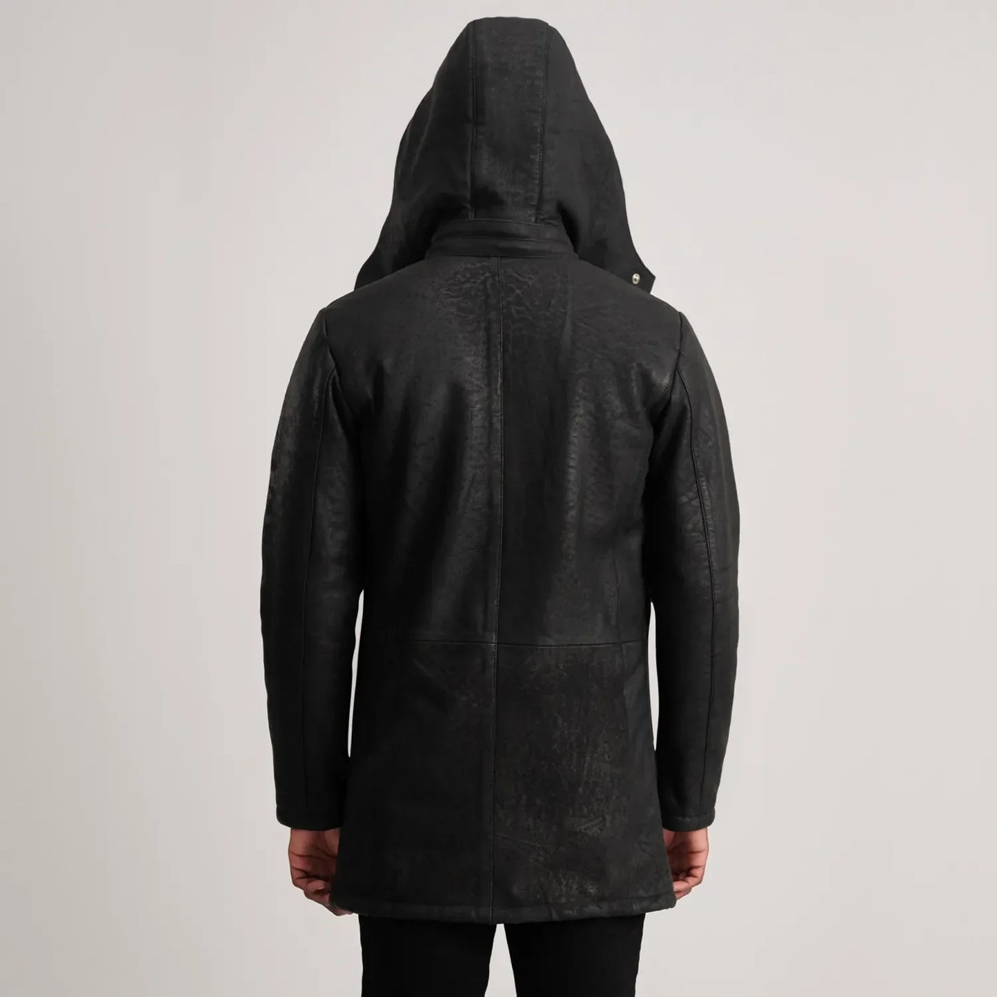 Nolan Distressed Black Leather Duffle Coat