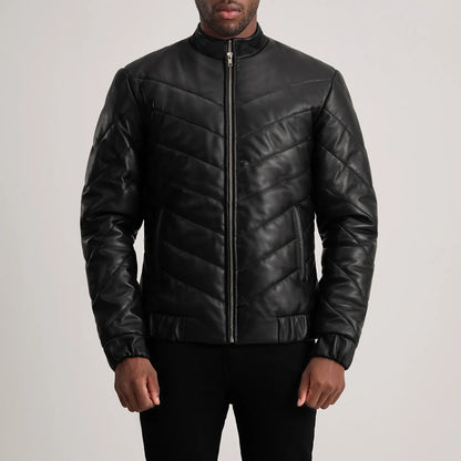 Travis Black Leather Puffer Jacket