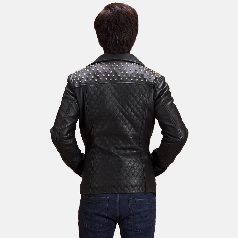 Black Studded Leather Biker Jacket