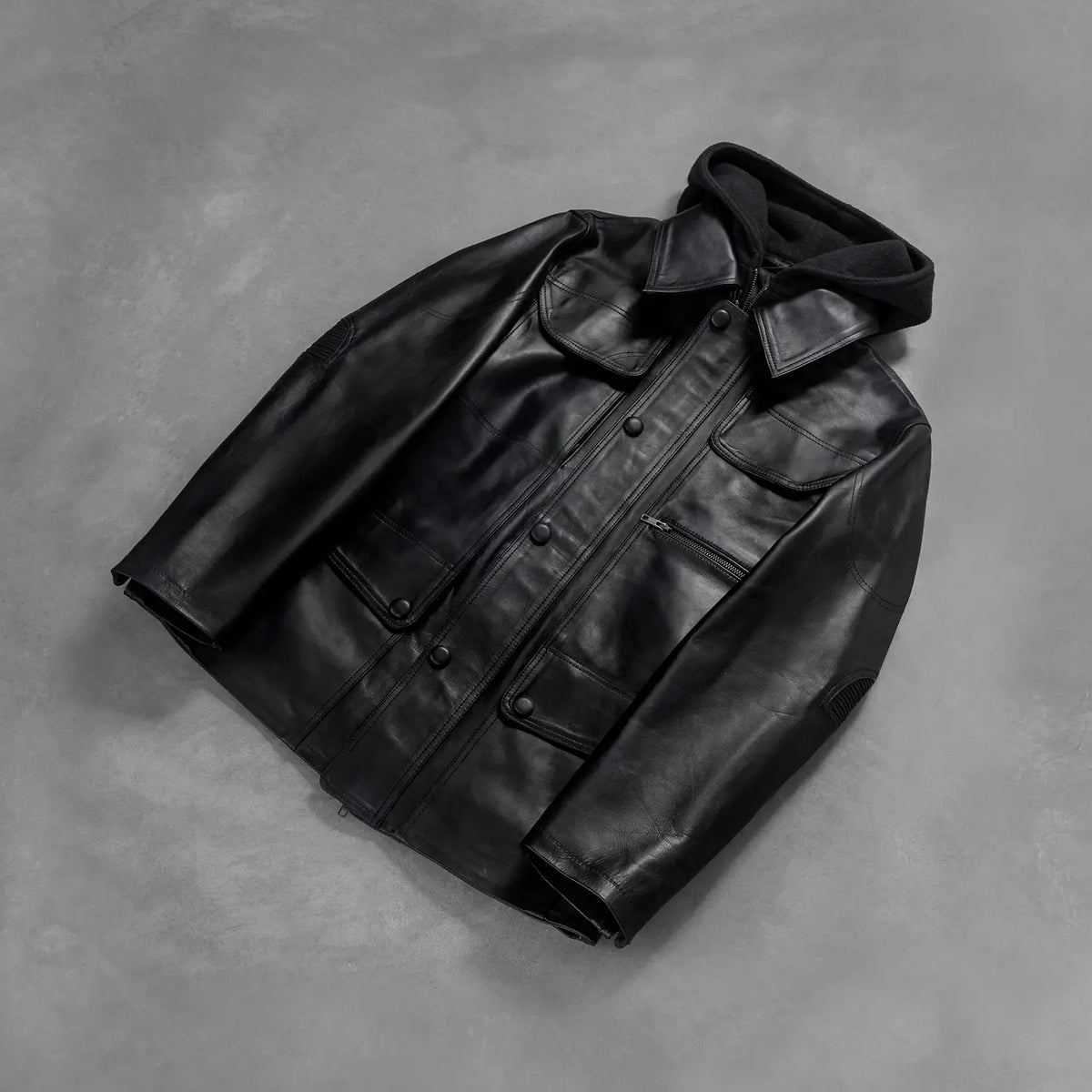 Moulder Hooded Black Leather Jacket