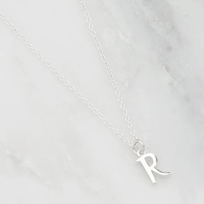 Solid White Gold Curve Initial Letter Necklace