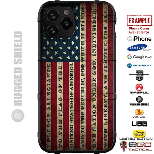 Pledge of Allegiance Script US Flag Custom Printed Case Design for Apple, Samsung, Google & Motorola Phone Models