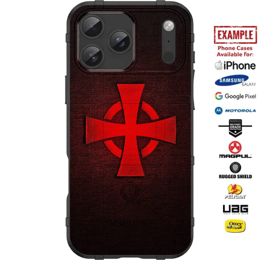 Red Templar Cross on Black Background Custom Printed Case Design for Apple, Samsung, Google & Motorola Phone Models