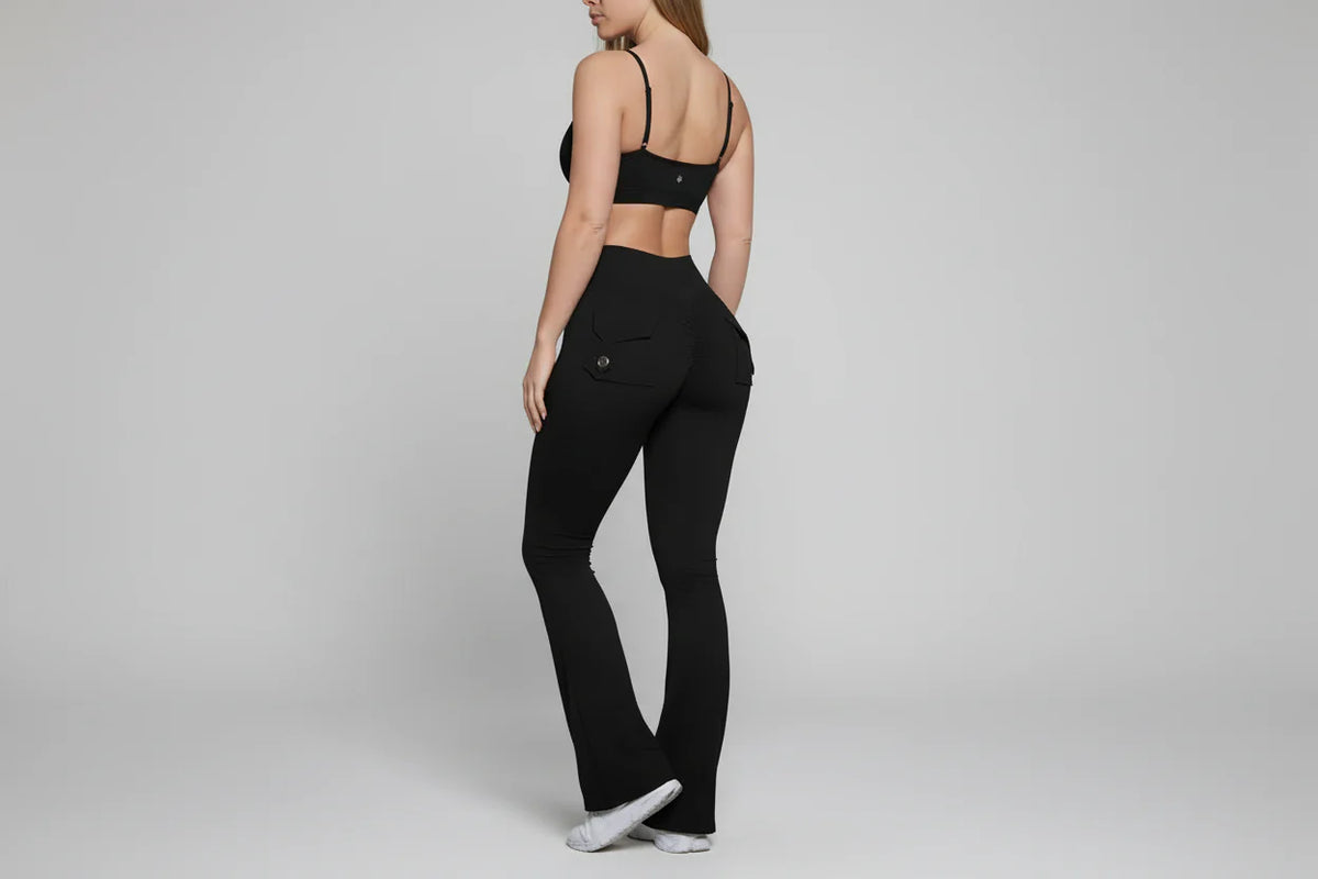 High-Waist Flare Scrunch Leggings (Pockets)