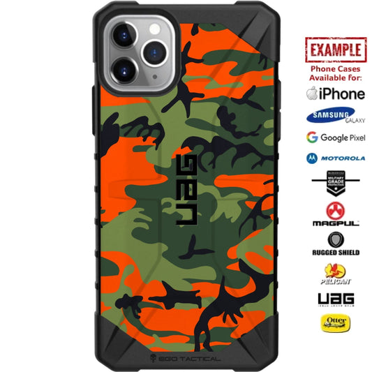 Orange & OD Green Urban Camouflage Custom Printed Case Design for Apple, Samsung, Google & Motorola Phone Models