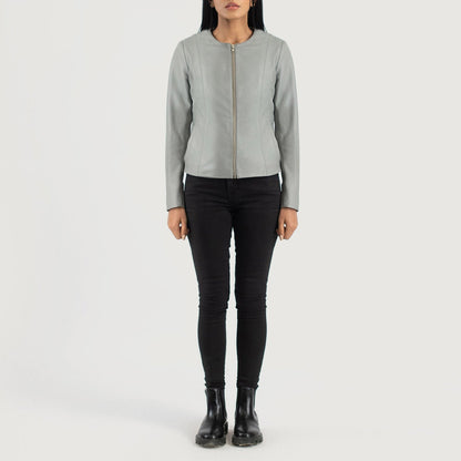 Elixir Grey Collarless Leather Jacket