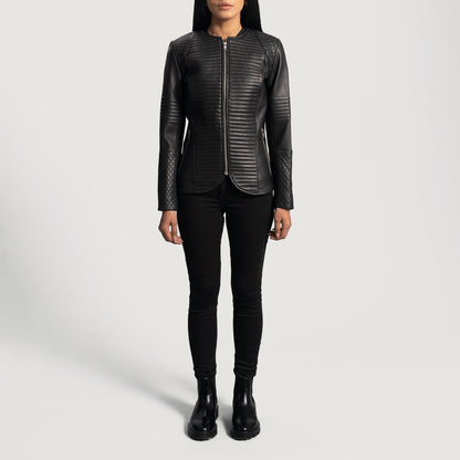 Nexi Quilted Black Leather Jacket