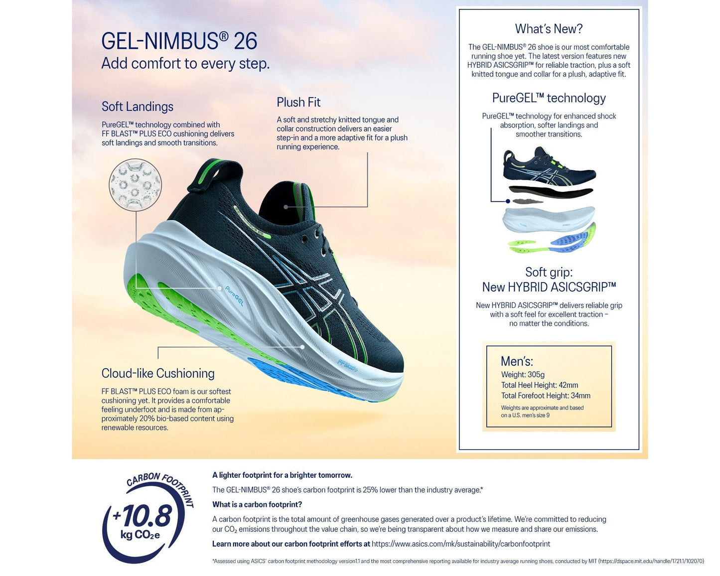 Asics Mens Gel Nimbus 26 Wide - French Blue/Electric Lime (1011B795-400)