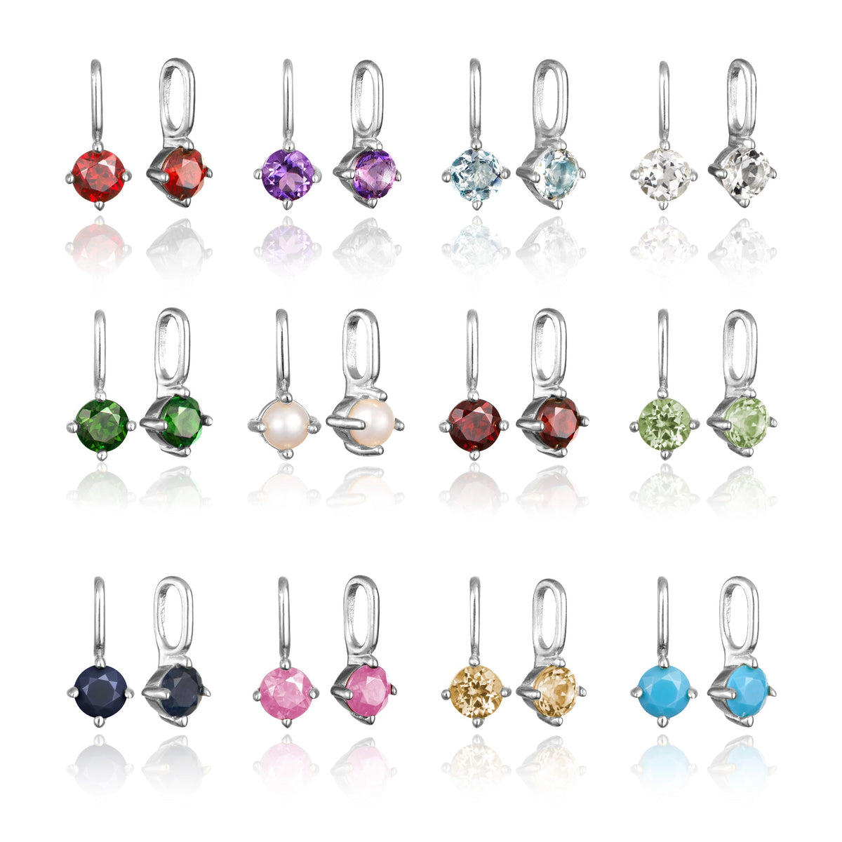 Solid White Gold Small Birthstone Pendant Necklace