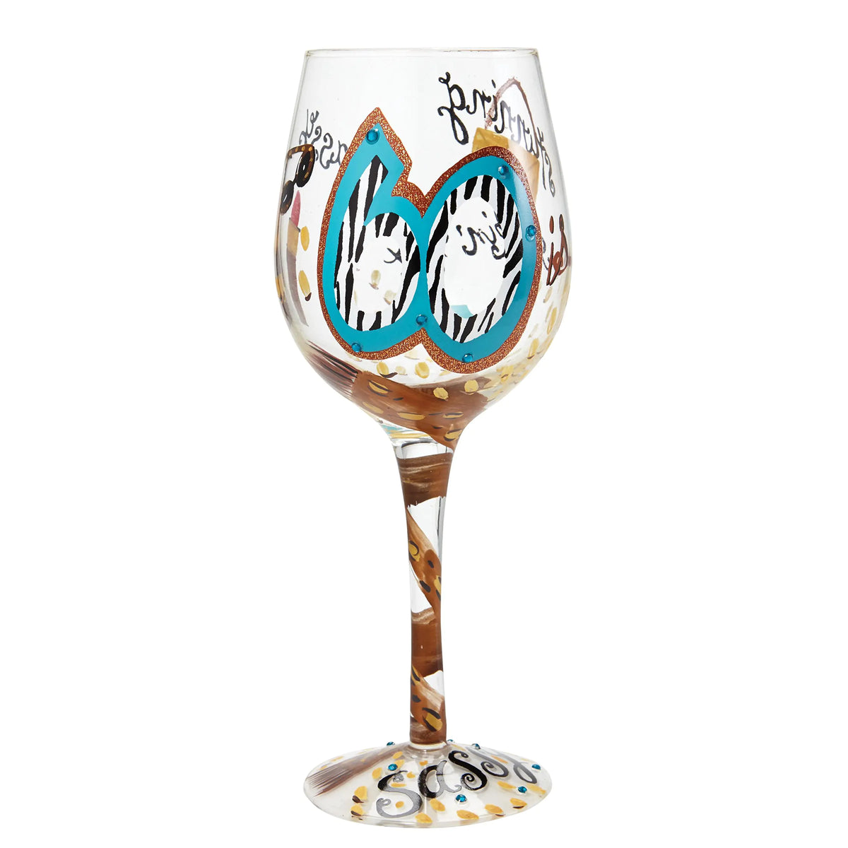 Designs by Lolita “60 and Sassy” Hand-painted Artisan Wine Glass 15 oz.